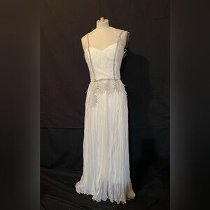 Ivory Pleated Sweetheart 2 Piece Silk Gown for Bride Designer 8 NWT